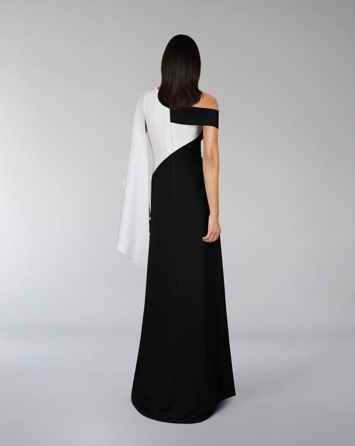 Bicolor - shoulder off dress with cape sleeve