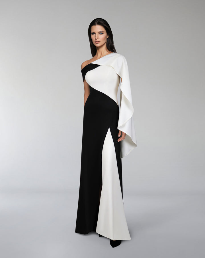 Bicolor - shoulder off dress with cape sleeve