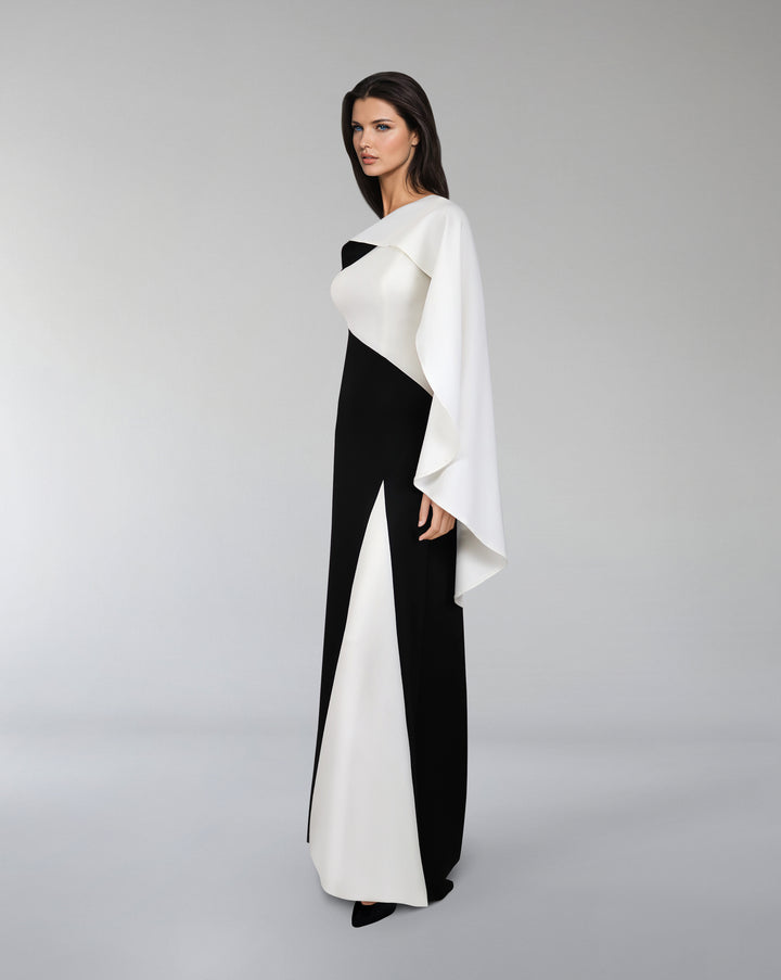 Bicolor - shoulder off dress with cape sleeve