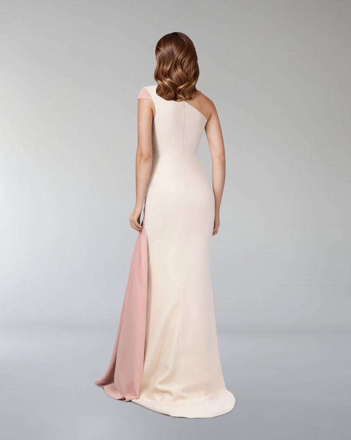 Bicolour draped dress with shoulder off