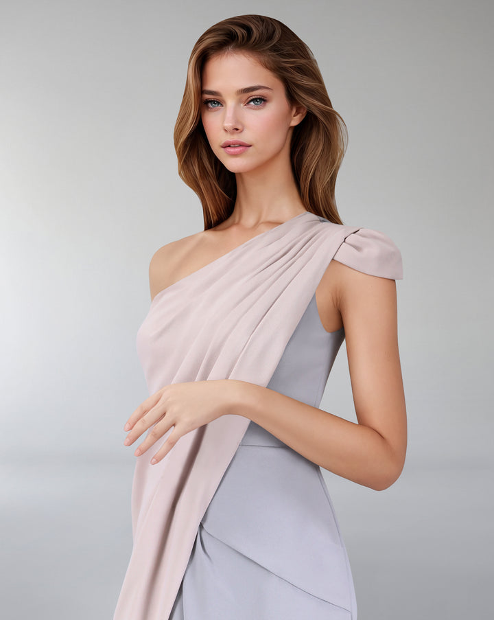 Bicolour asymmetrical draped dress-Loretta