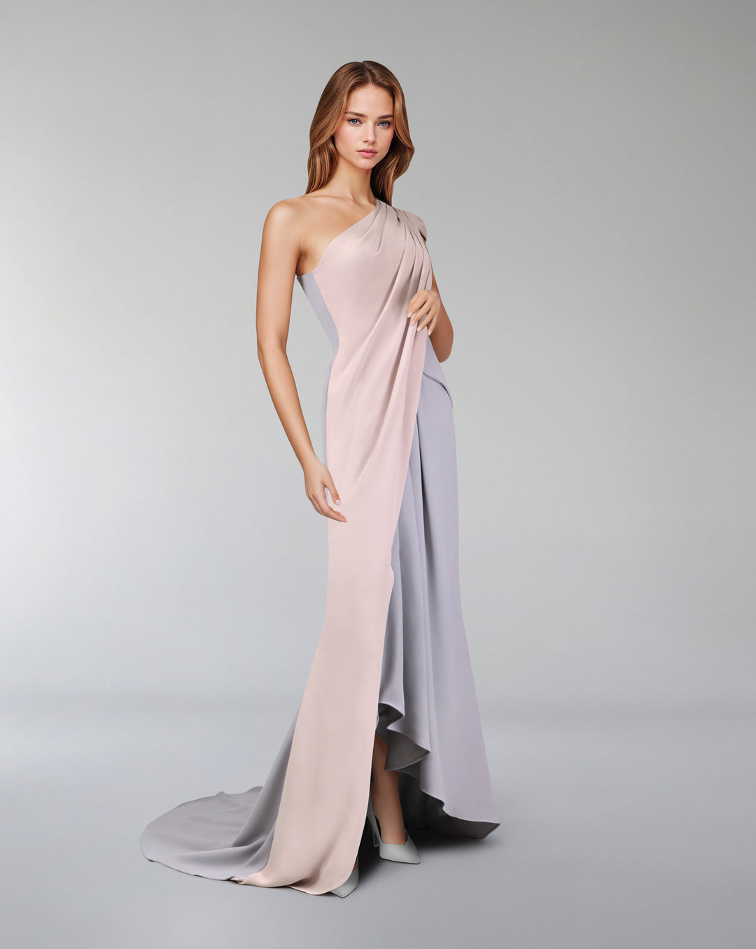 Bicolour asymmetrical draped dress-Loretta