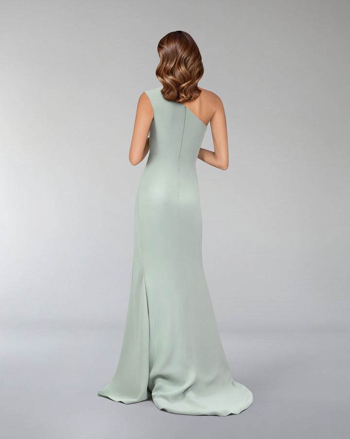 Green mint draped dress with shoulder off-Zumorrod