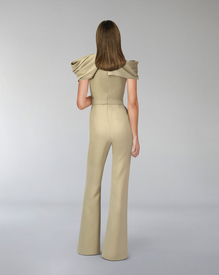 Draped neckline jumpsuit with waistband