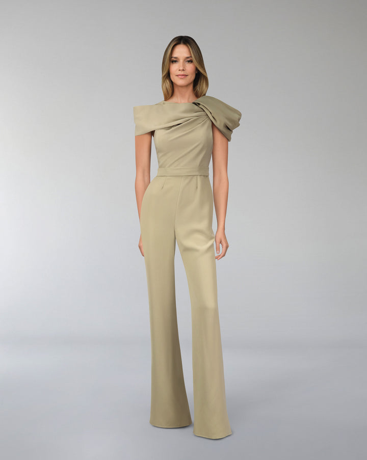 Draped neckline jumpsuit with waistband