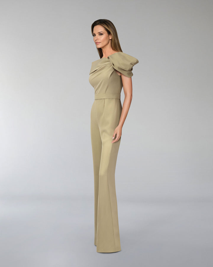 Draped neckline jumpsuit with waistband