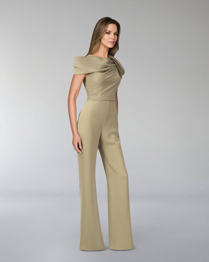 Draped neckline jumpsuit with waistband