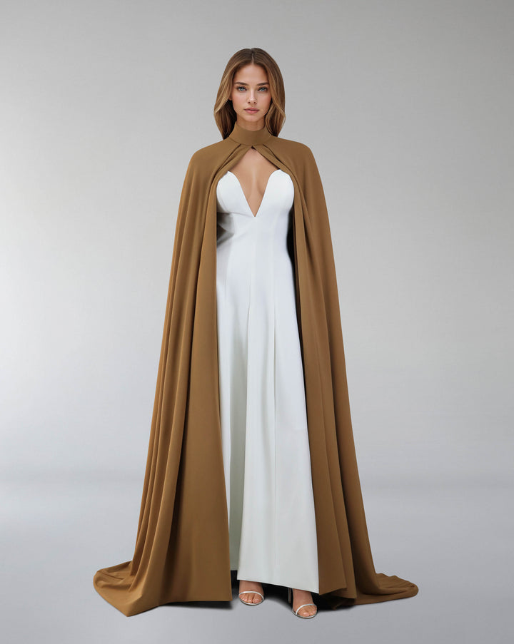 Hearted neckline dress with maxi cape