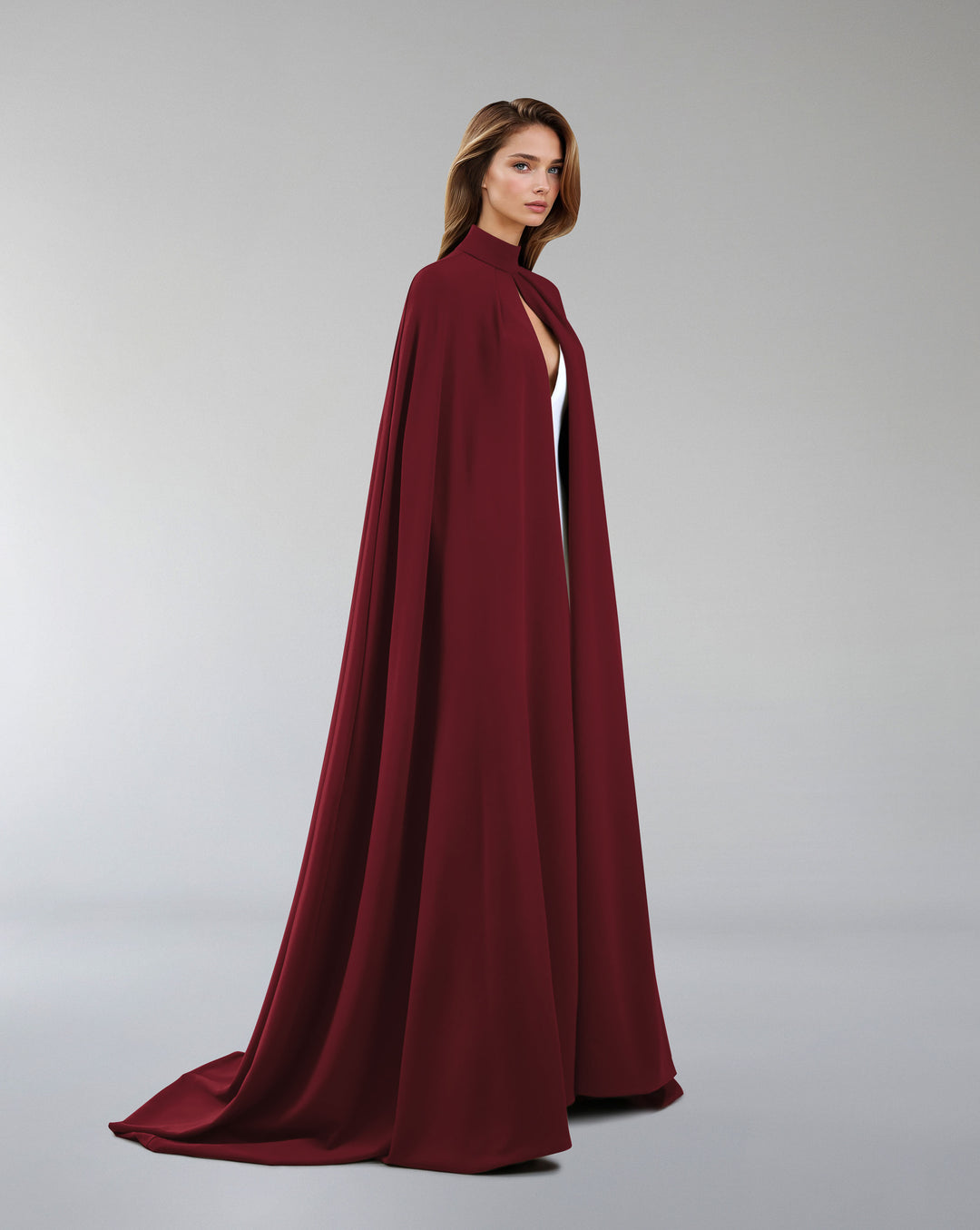 Hearted neckline dress with maxi cape