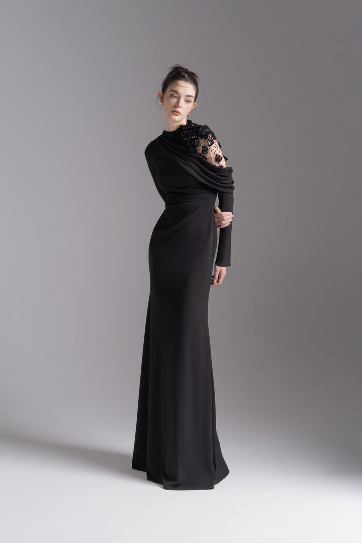 فستان مزين غير متماثل على الكتف – موسيقى ليلية