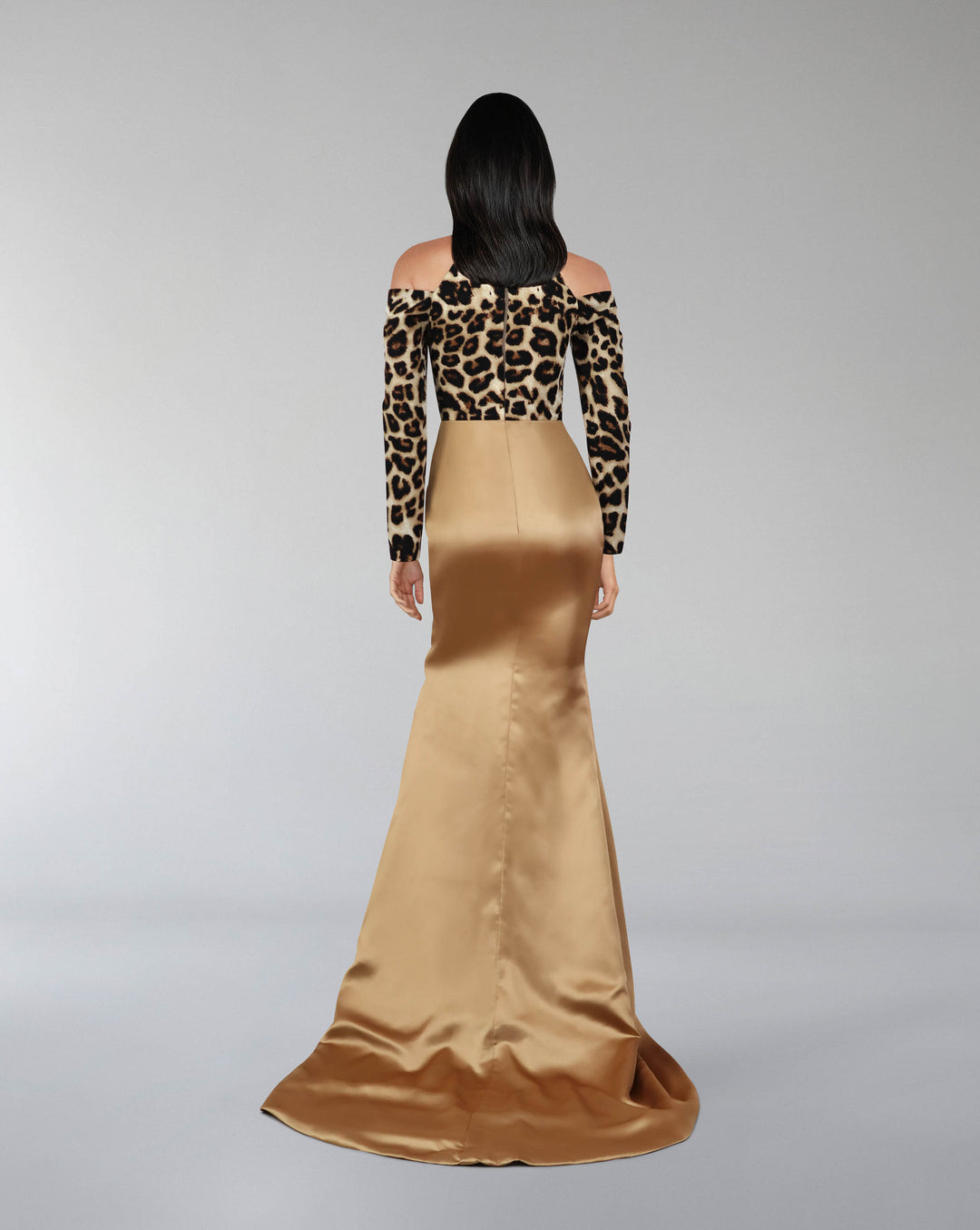 Shoulders off leopard dress with train - LOSAR