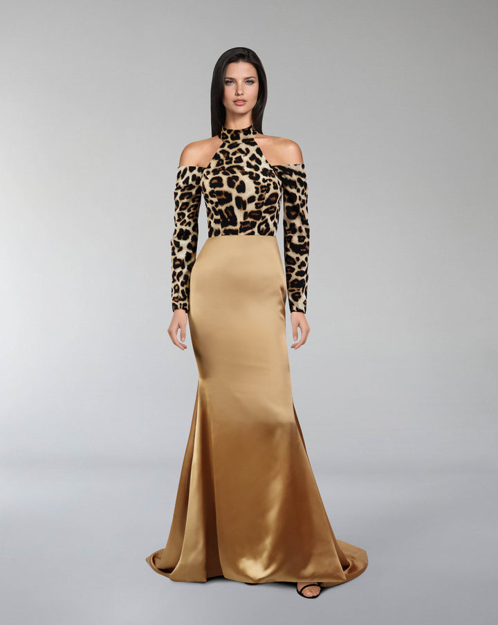 Shoulders off leopard dress with train - LOSAR