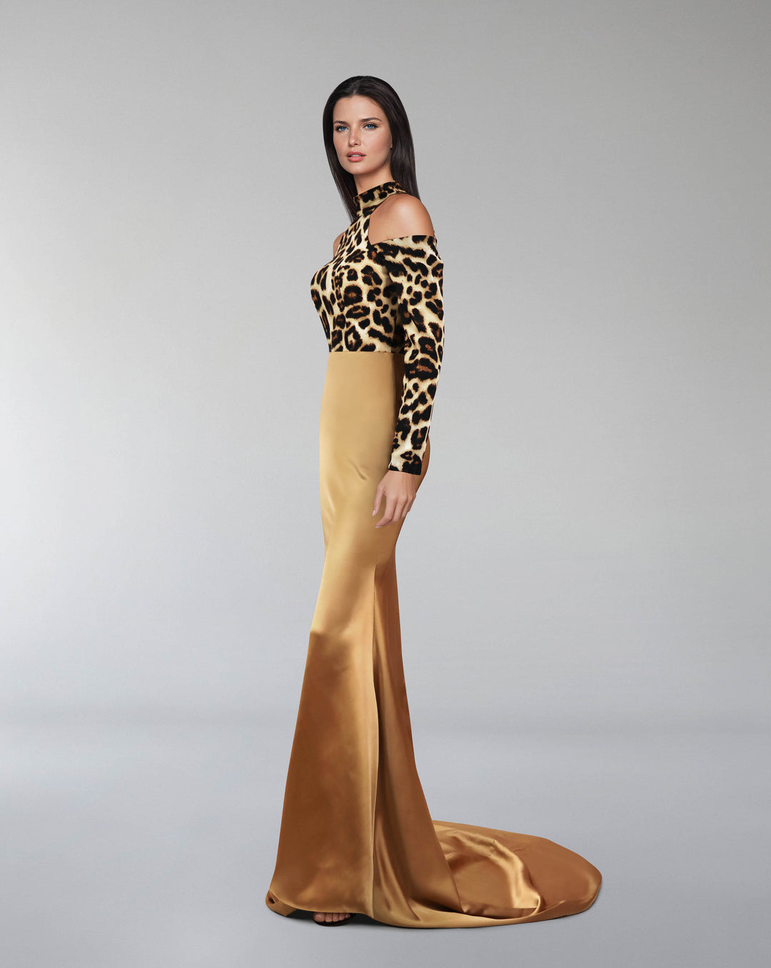 Shoulders off leopard dress with train - LOSAR