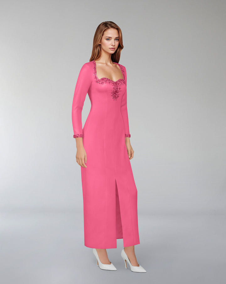 Beaded hearth neckline dress with front slit -ODD-LORDINS