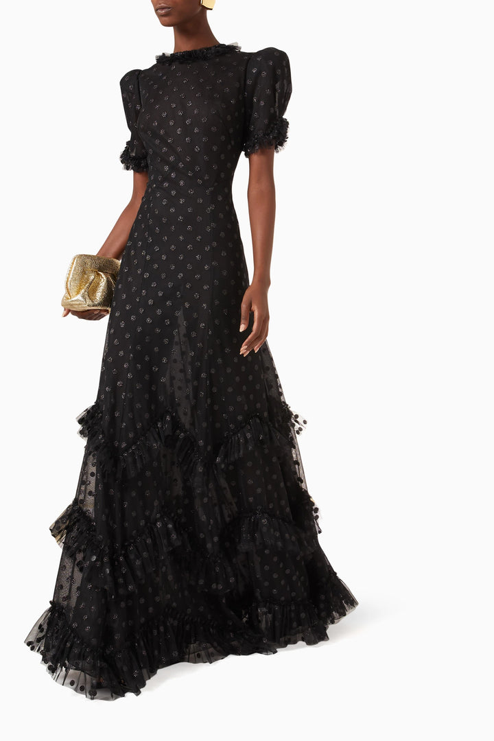 ruffled tulle gown with puff sleeves – VIENEI