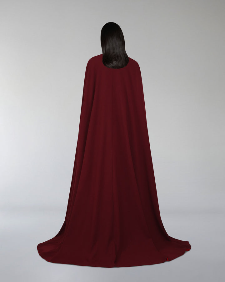 V neckline column dress with maxi cape