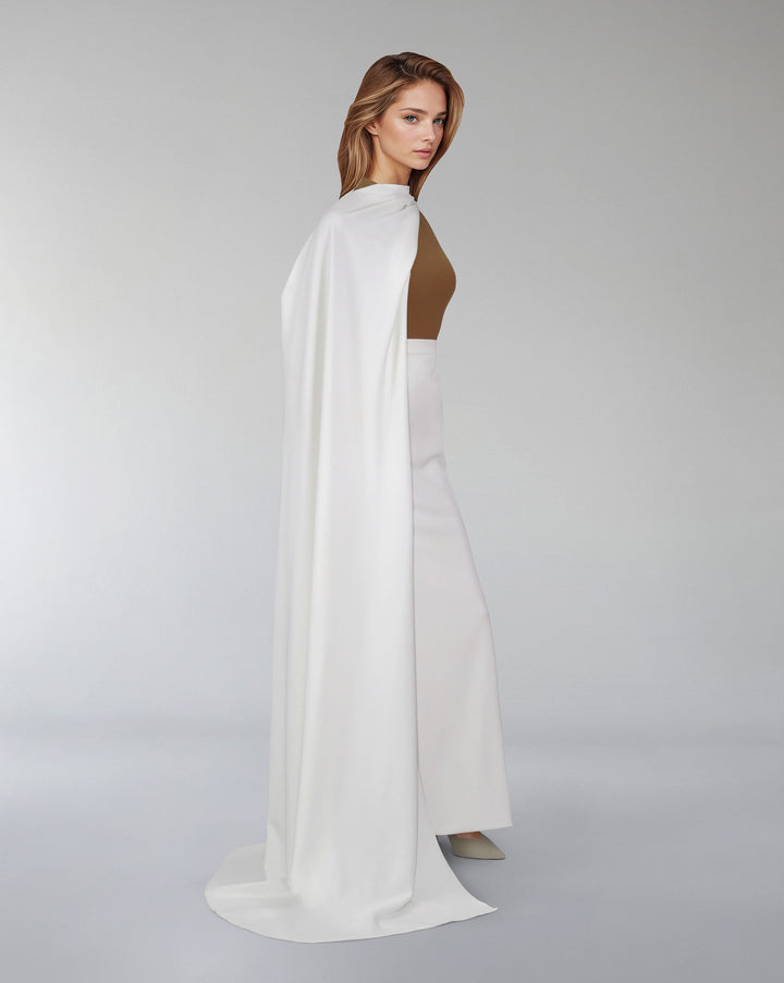 Sleeveless column dress with detachable side cape  - ALINA