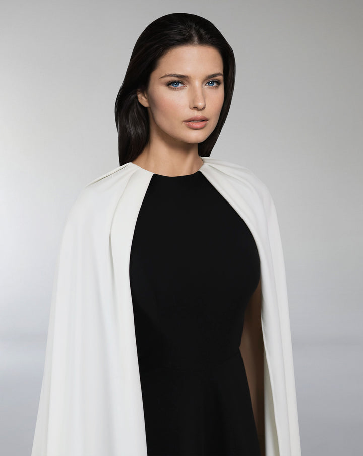 Black & white column dress with maxi cape - NOELLE