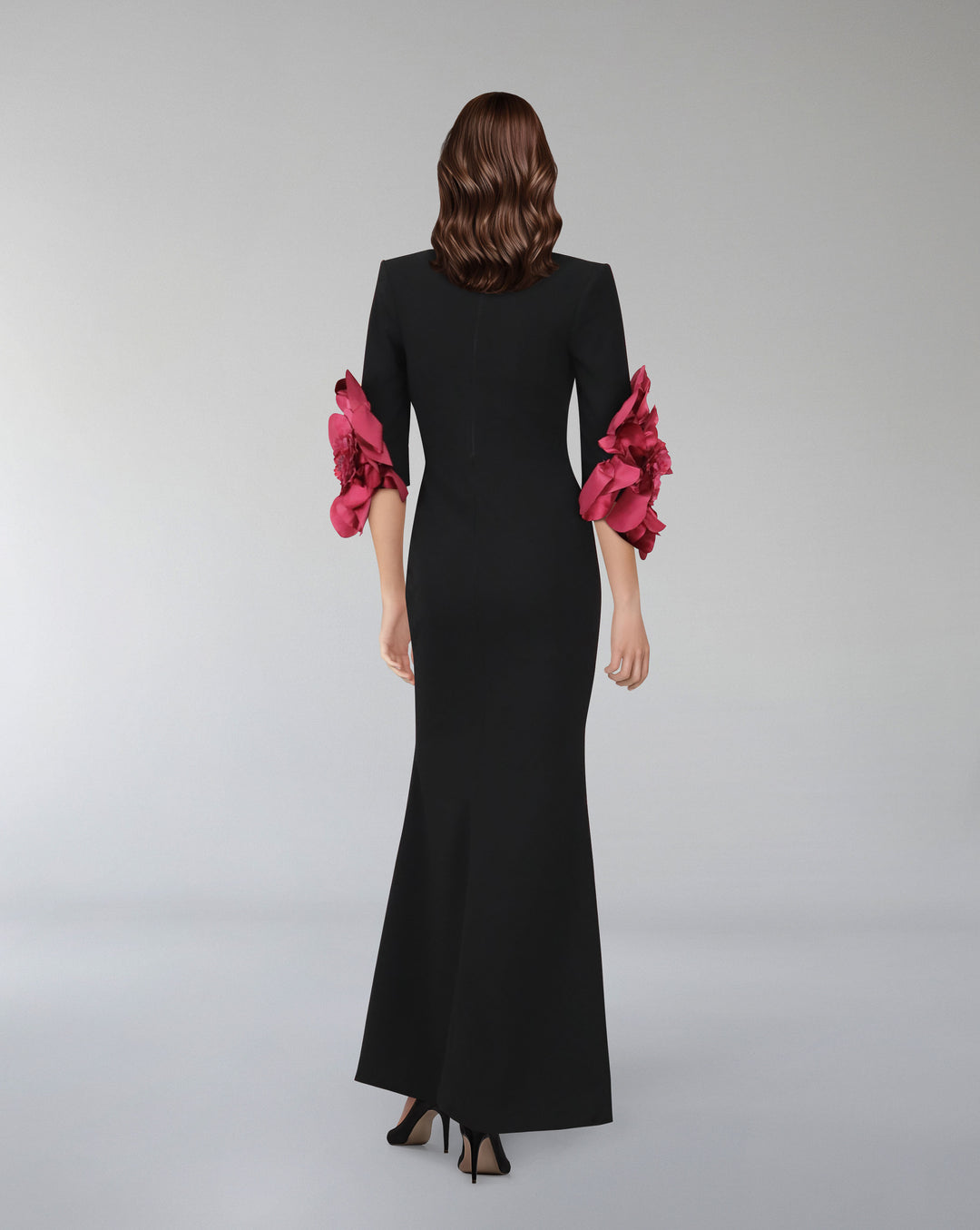 Black column dress with flowered sleeves - LIVIA