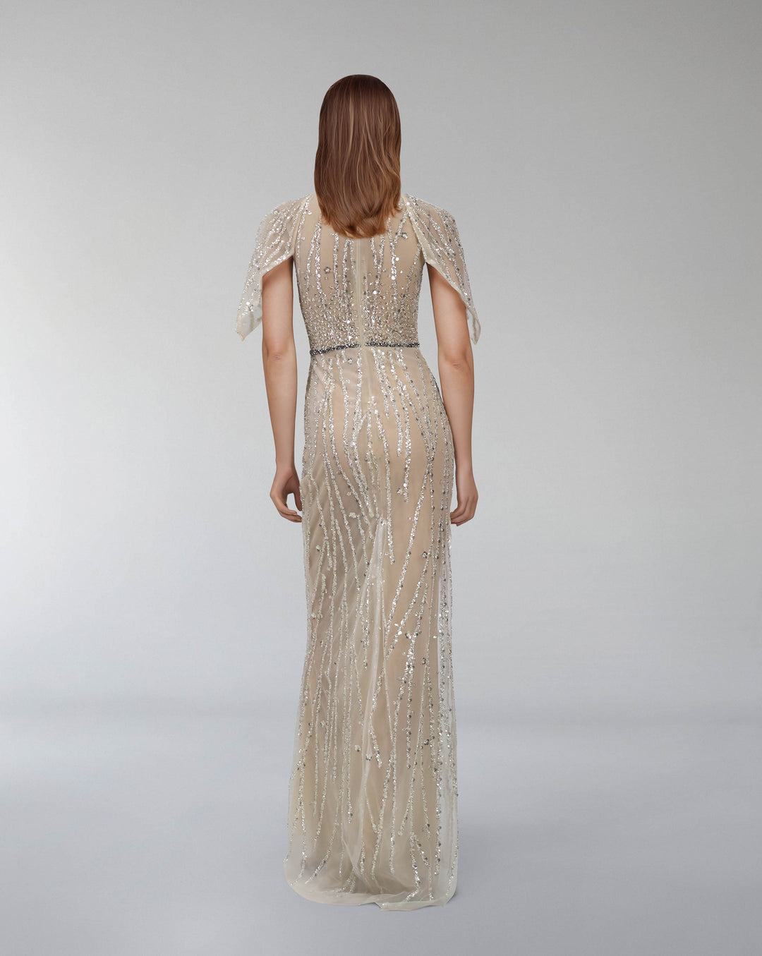 Sequined column dress with ruffled sleeves -  ARIA