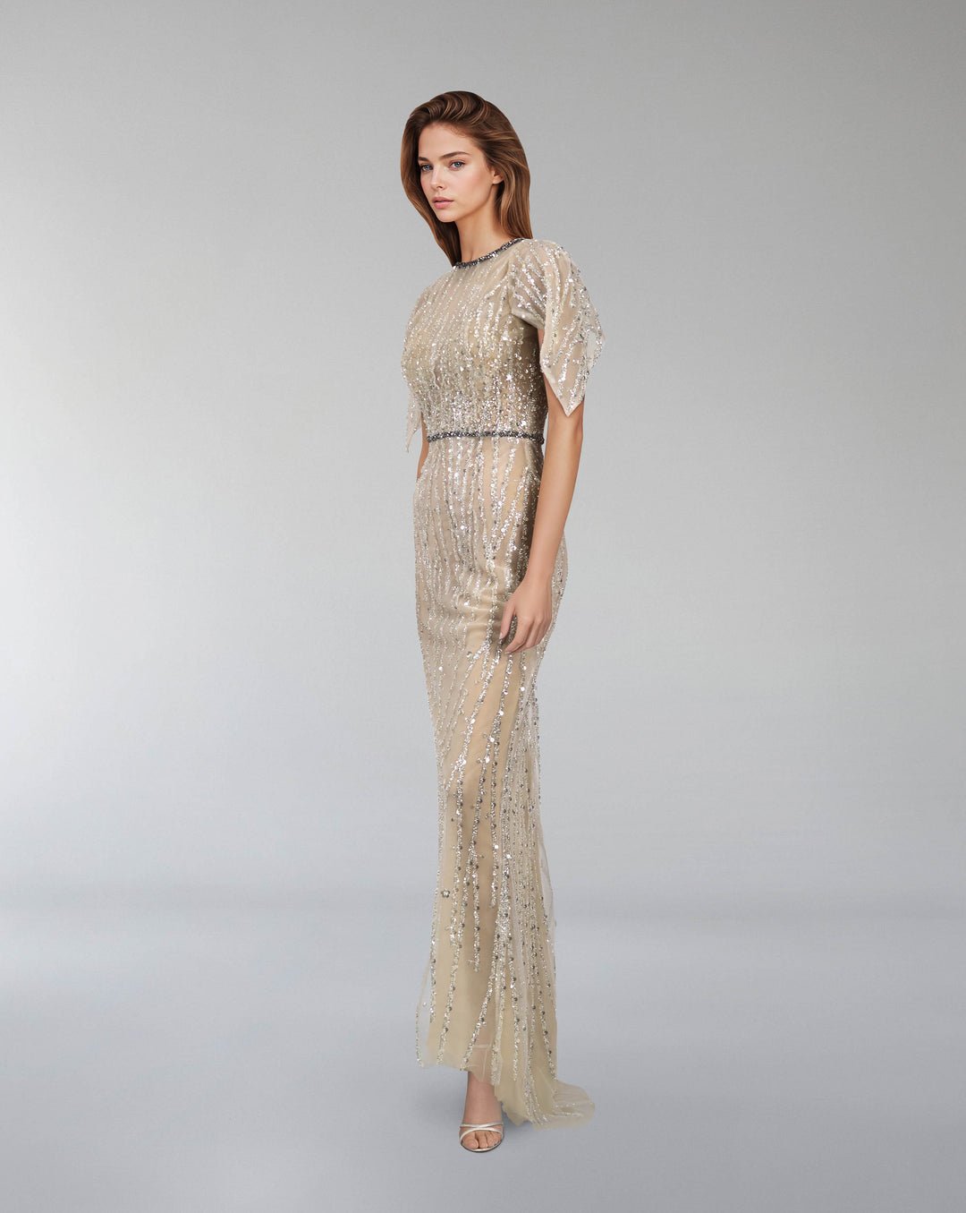 Sequined column dress with ruffled sleeves -  ARIA