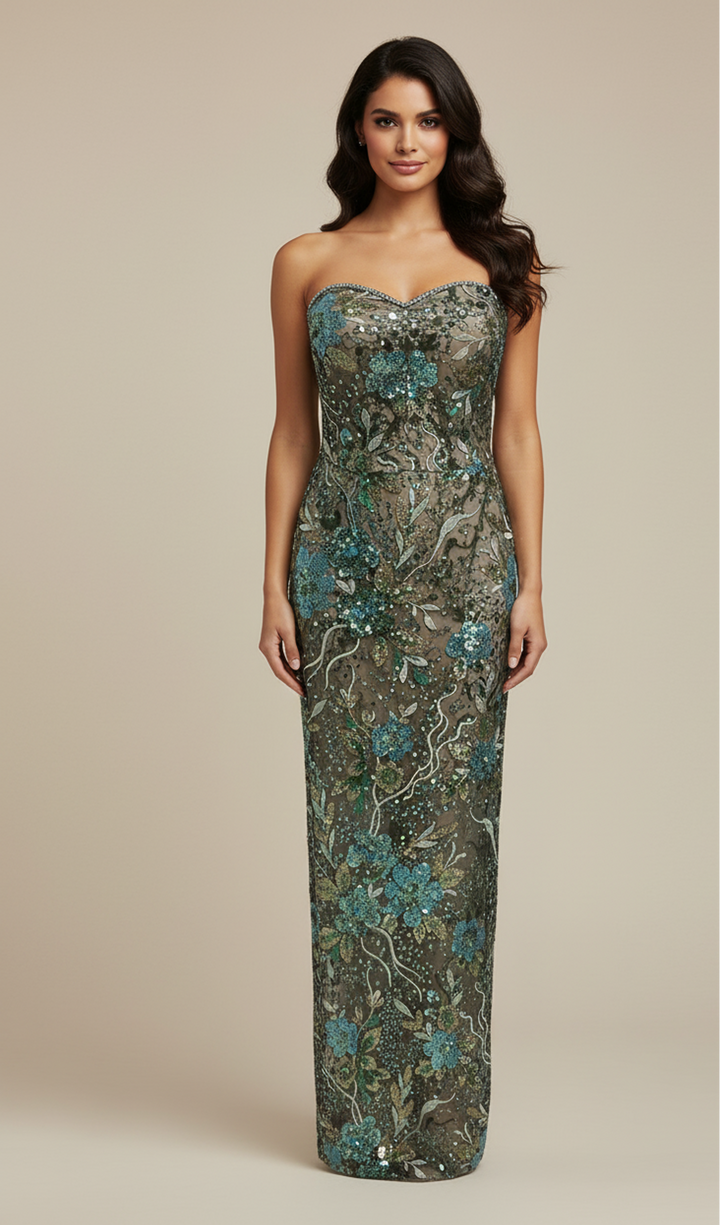 Strapless Floral Embroidered Mesh Gown – AURELIA