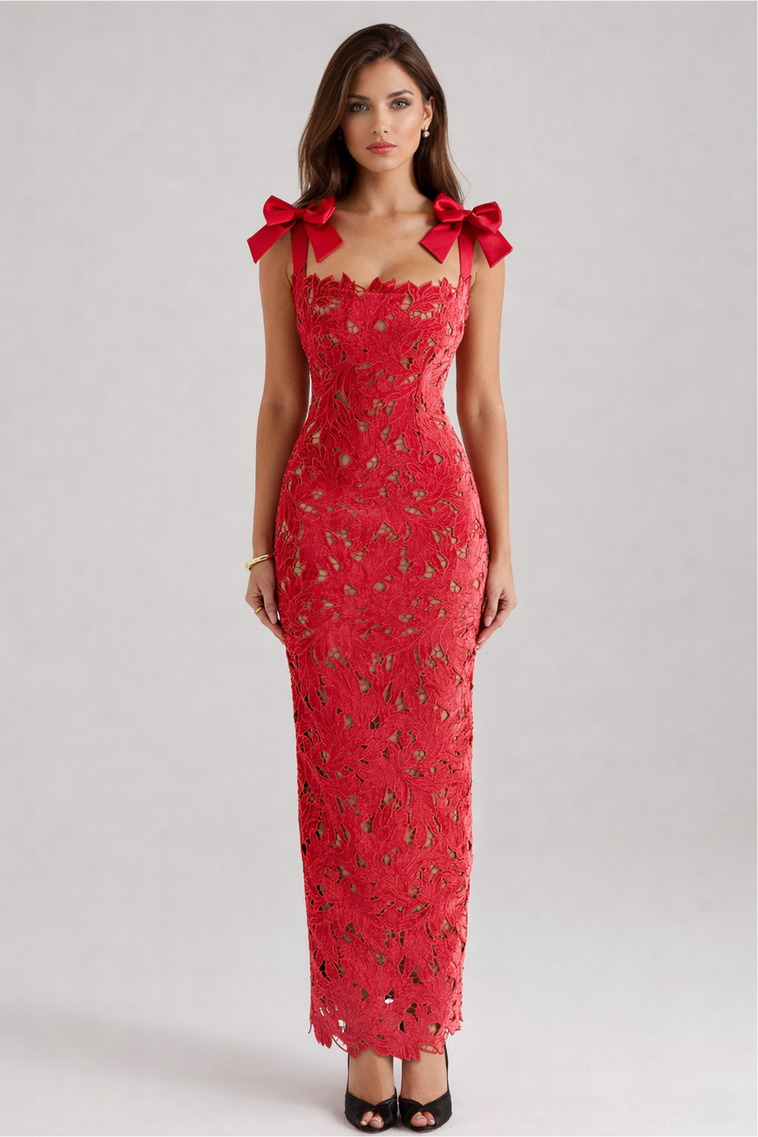 Bow-Strap Lace Evening Gown – ÉLÉGANCE