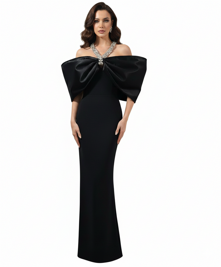 Crystal Halter Cape Gown – FUCHSIA