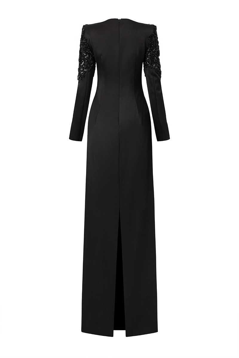 embellished shoulder gown with plunging neckline – NOCTURNE