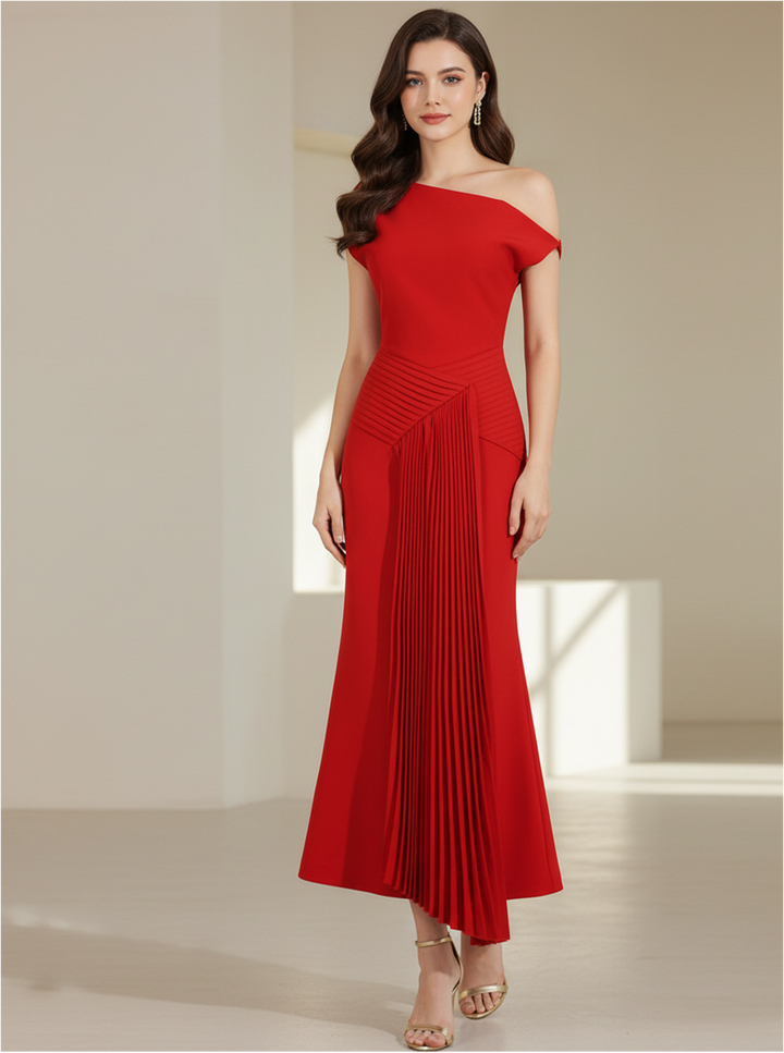 One-Shoulder Pleated Panel Maxi Dress – ELISE