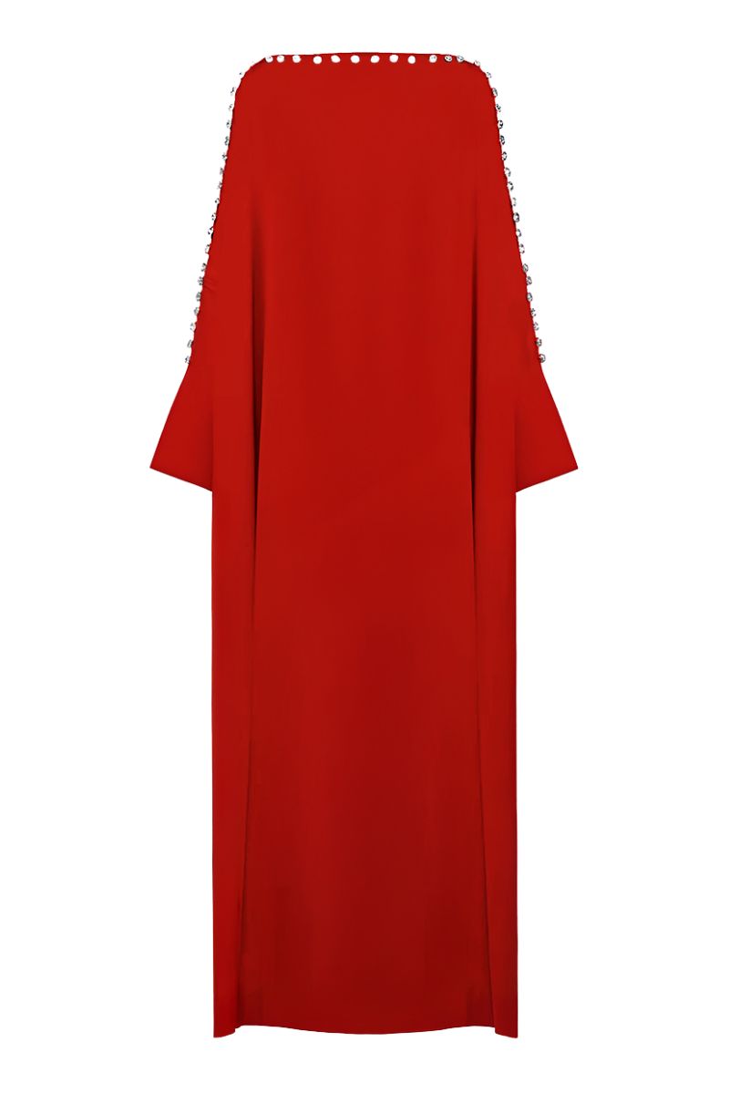 crystal-trimmed kaftan gown with flared sleeves –RAYYN