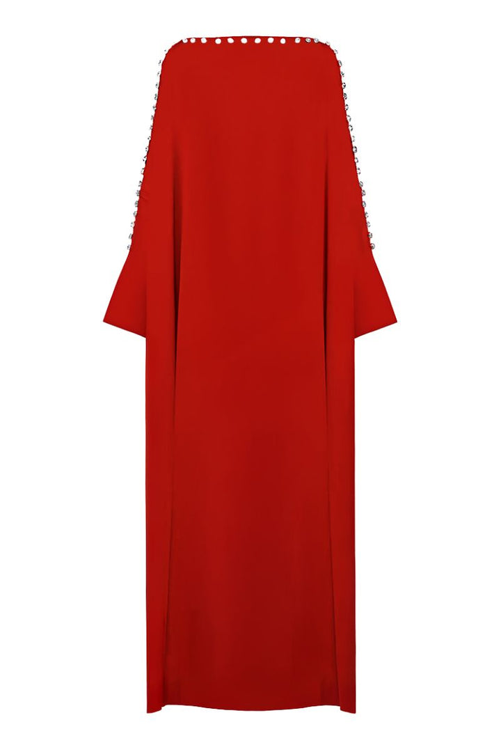 crystal-trimmed kaftan gown with flared sleeves –RAYYN