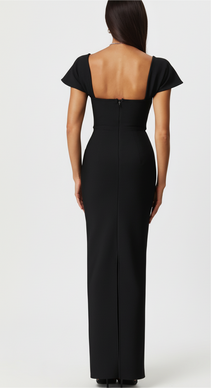 off-shoulder column dress with crystal neckline – AZURE