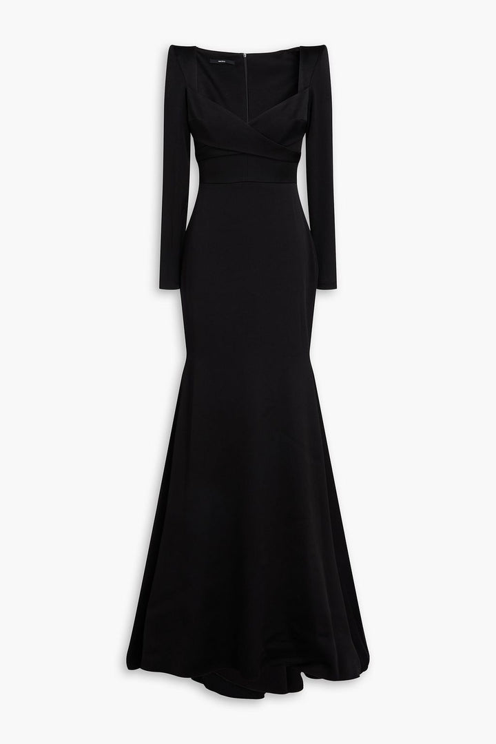 فستان سهرة طويل الأكمام بتصميم أنيق وقصة صدر على شكل قلب مع ذيل – نويرا