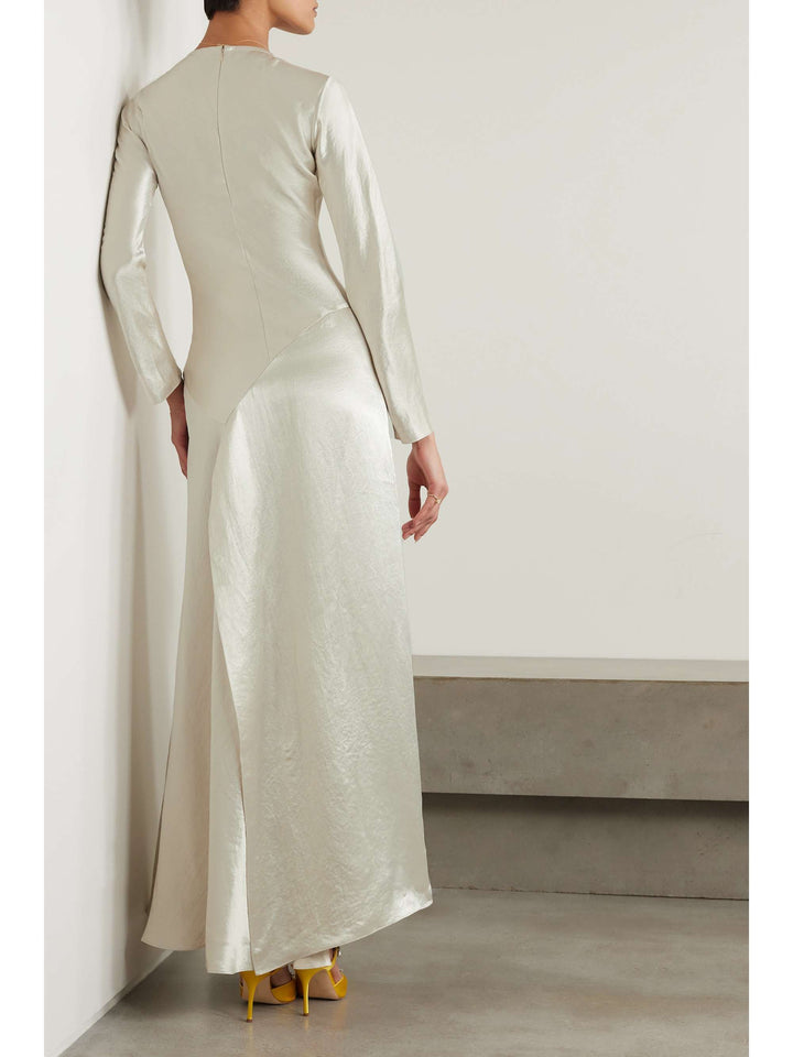 satin long-sleeve gown with flared hem – SOLDEEN