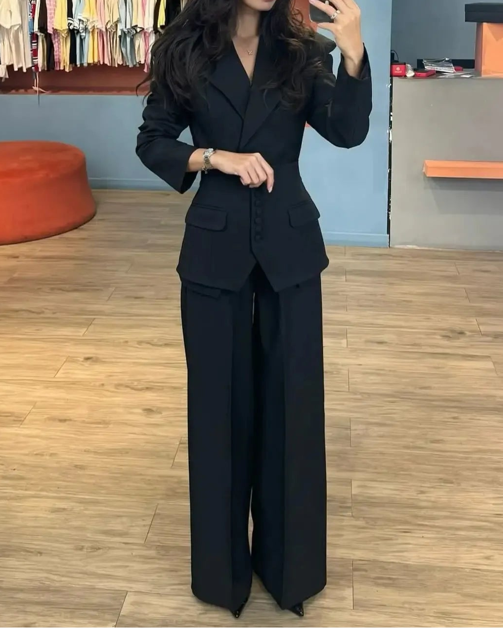 structured buttoned suit with wide-leg pants – KURELIP