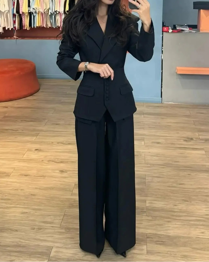 structured buttoned suit with wide-leg pants – KURELIP