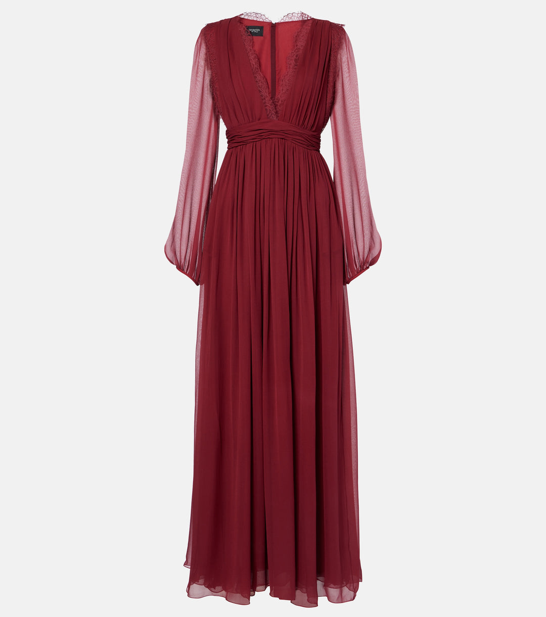 chiffon gown with lace-trim plunging neckline – RAELLA