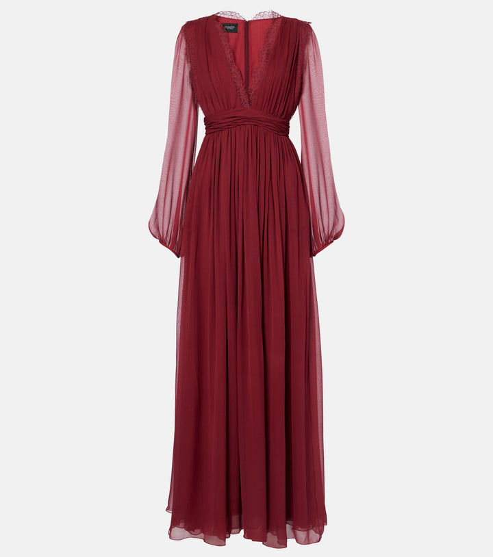chiffon gown with lace-trim plunging neckline – RAELLA