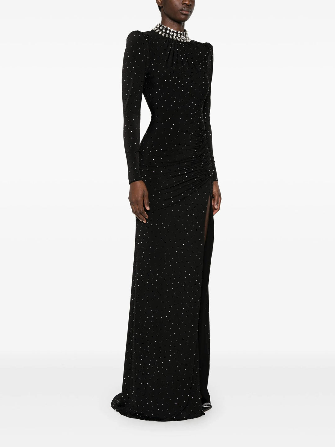 crystal-embellished gown with high slit – STELLARA