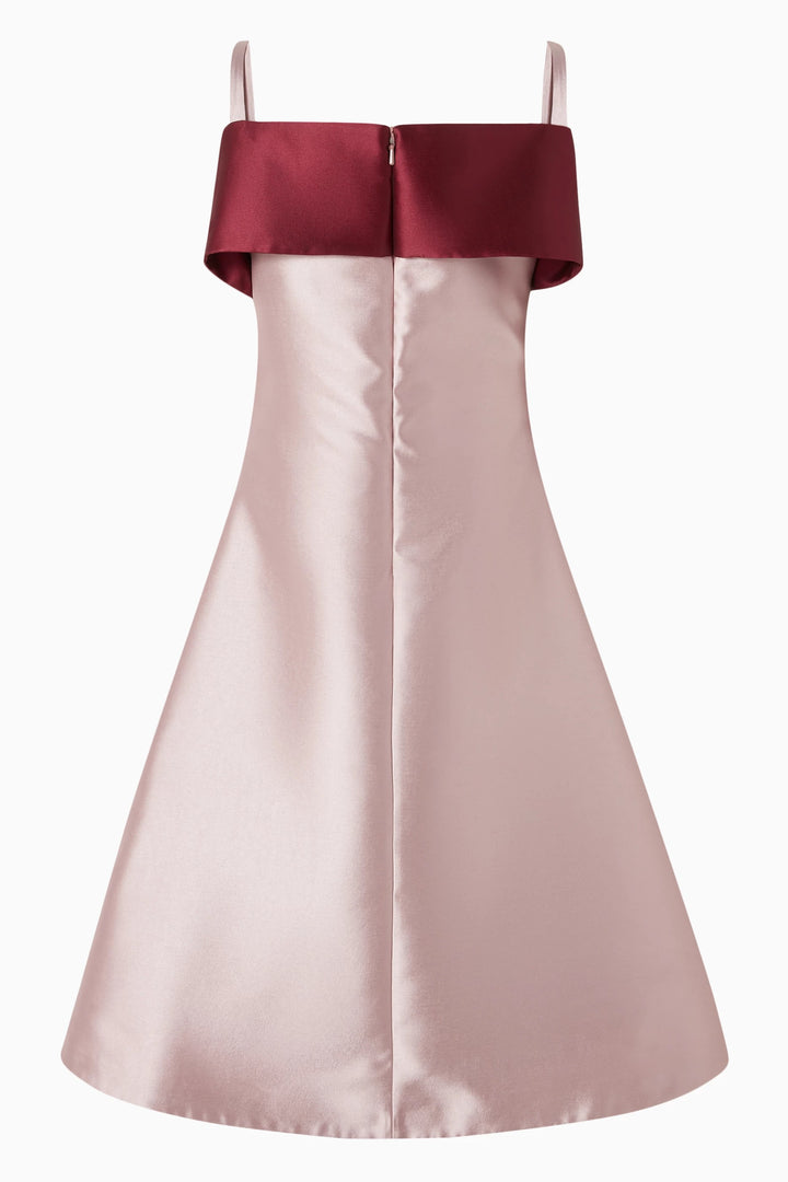 Two-Tone Satin A-Line Dress with Button Front – VELVET