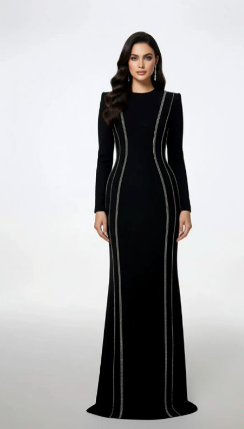 crystal-trim column gown – Zimal-1