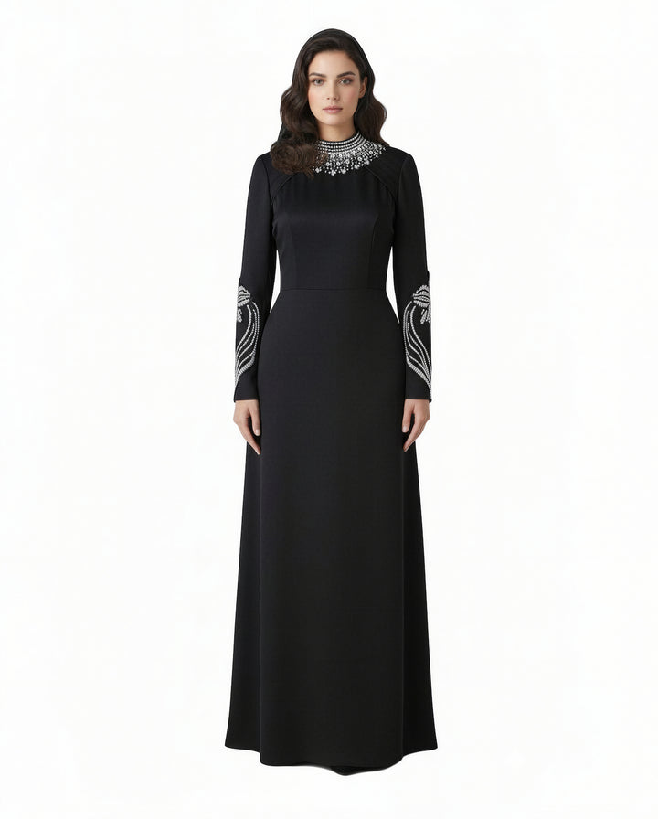 embellished neckline and cuff gown – Tolreel-1