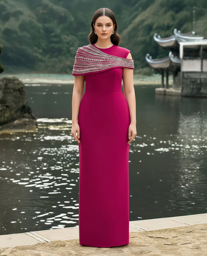 embellished asymmetric cape gown – Lornal-1