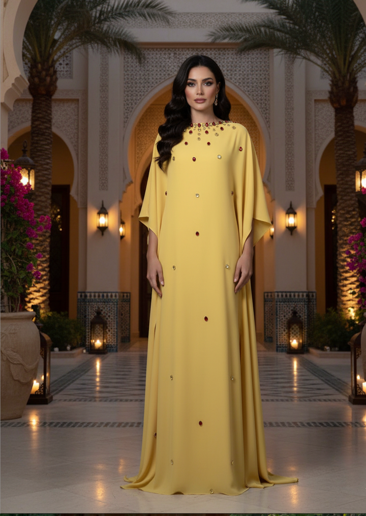 Yellow Crystal Embellished Dress - Susan