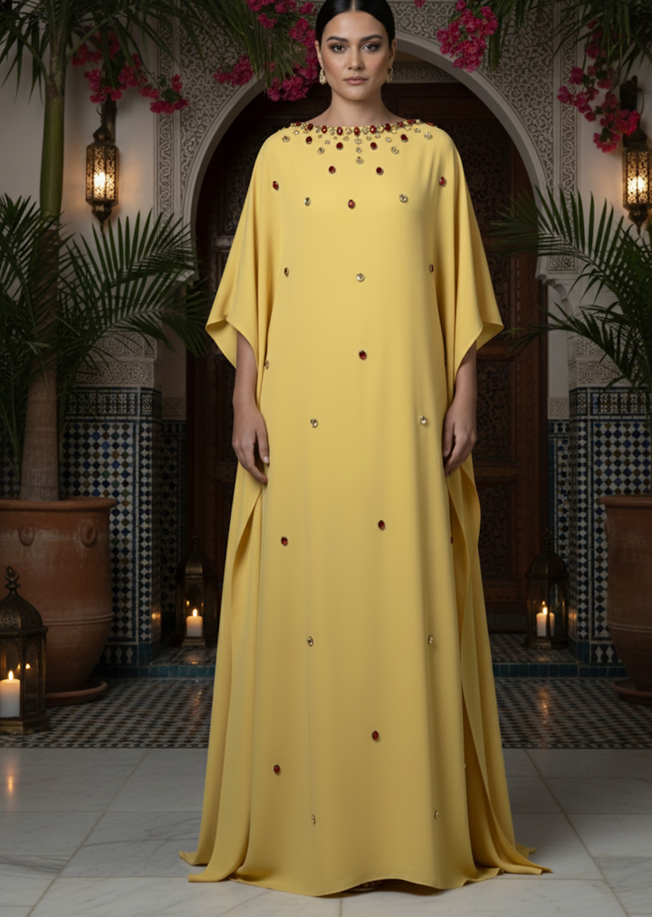 Yellow Crystal Embellished Dress - Susan-1