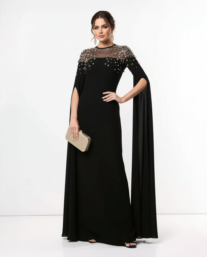 embellished cape-sleeve evening gown – Sherita-1