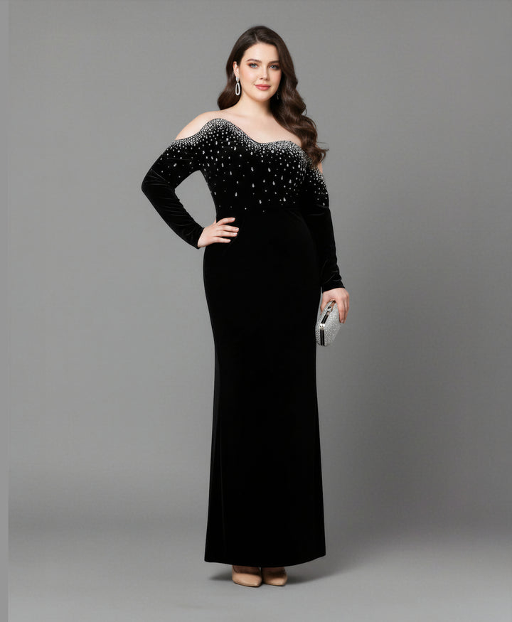 Long-Sleeve Column Dress with Crystal Embellishments - Marilyn-1