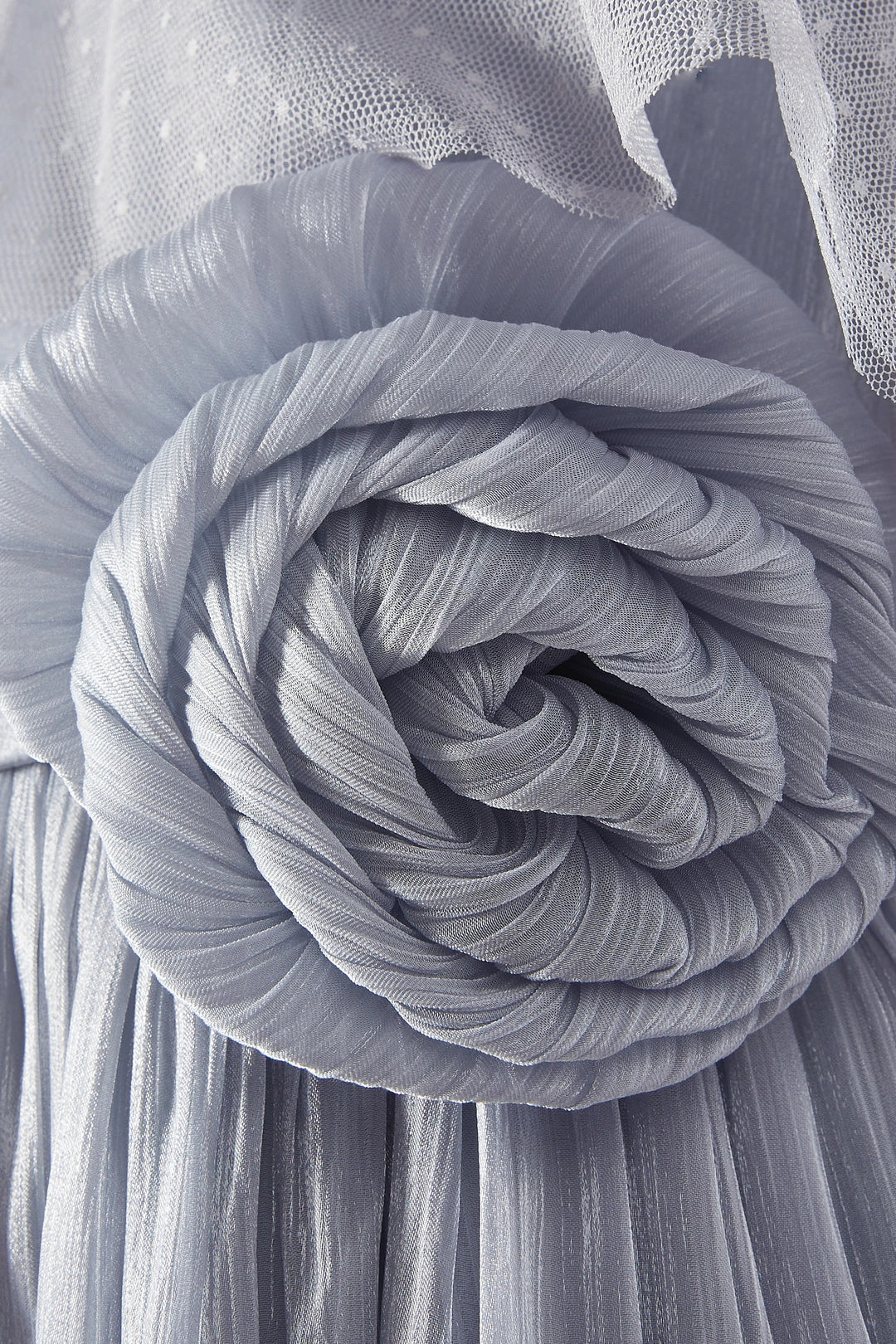 Pleated Chiffon Midi Dress with Cape Overlay & Floral Accent – MINT