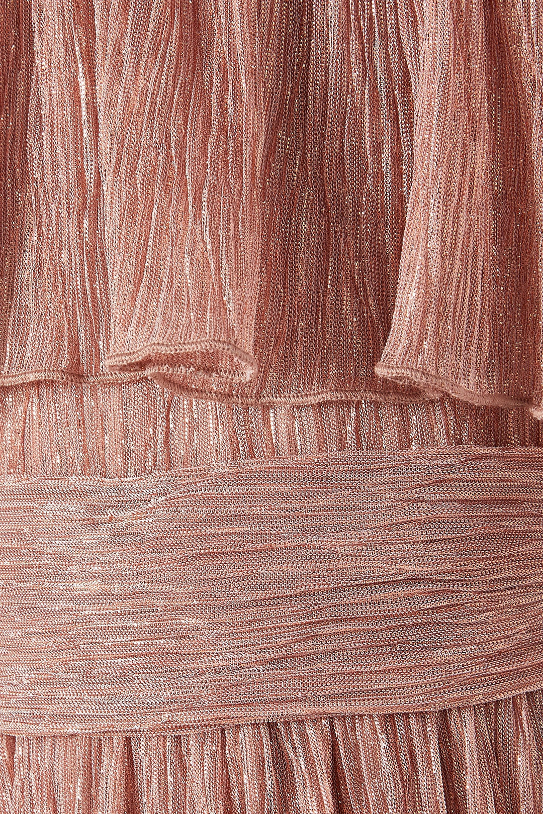 Shimmer Pleated Maxi Dress with Ruffled Overlay & Floral Accent – GLINT